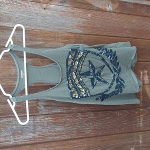 Sequin design, olive green tank. Express.